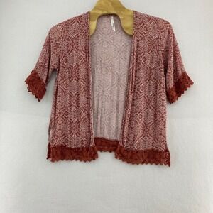 NY Collection Woman Paisley Print‎ Lace Trim Kimono Cardigan 1X